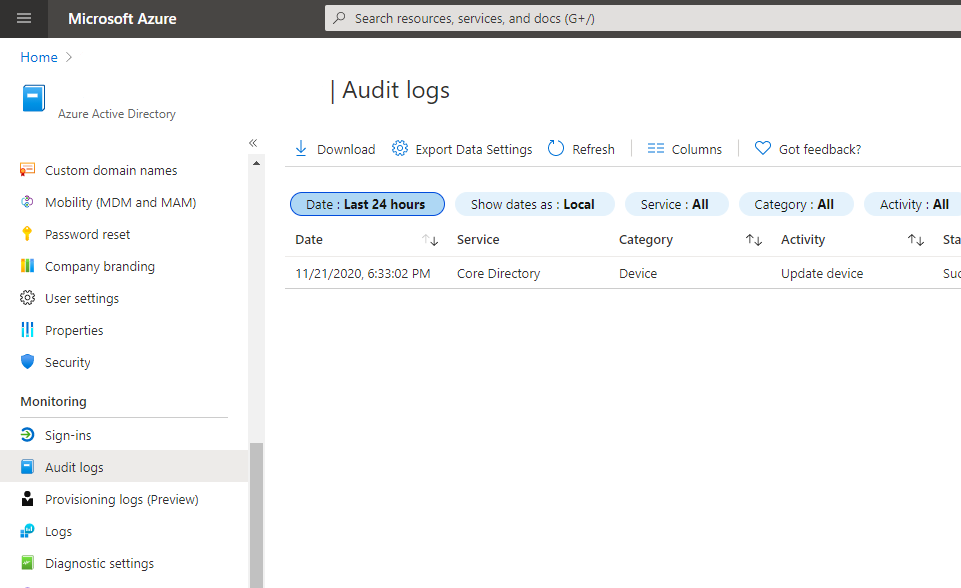 Azure Active Directory audit logs