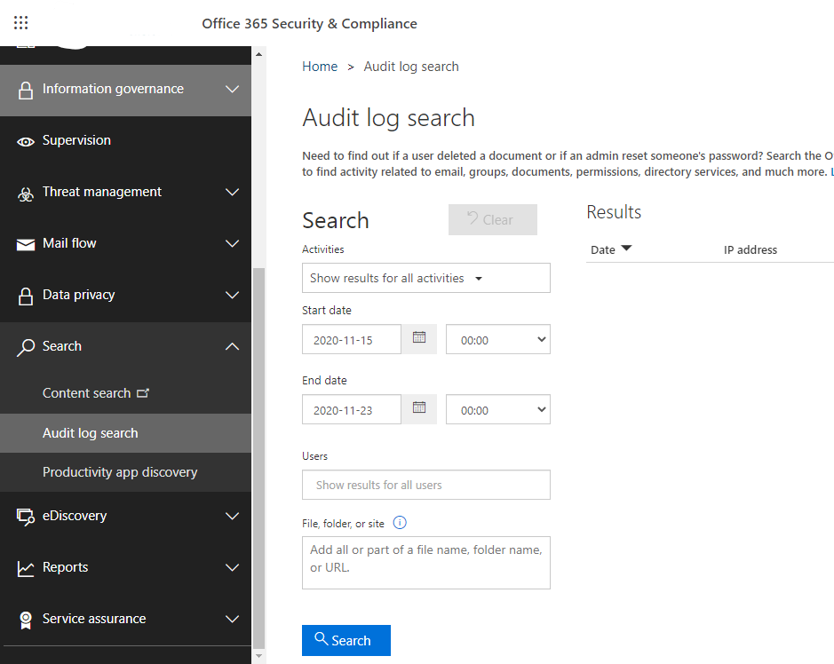 Office 365 Audit Log report